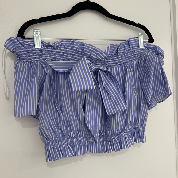 NEW Zara Stripped Blue Striped Strapless Blouse - Picture 3 of 11
